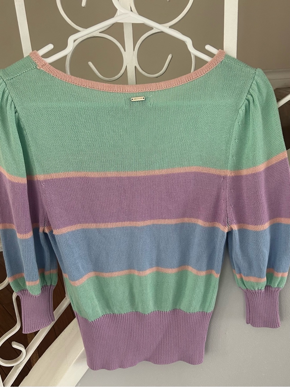 The Urban Haus Women’s Pastel Striped Knit Sweater Top Puff Sleeve- Size S - Picture 6 of 11